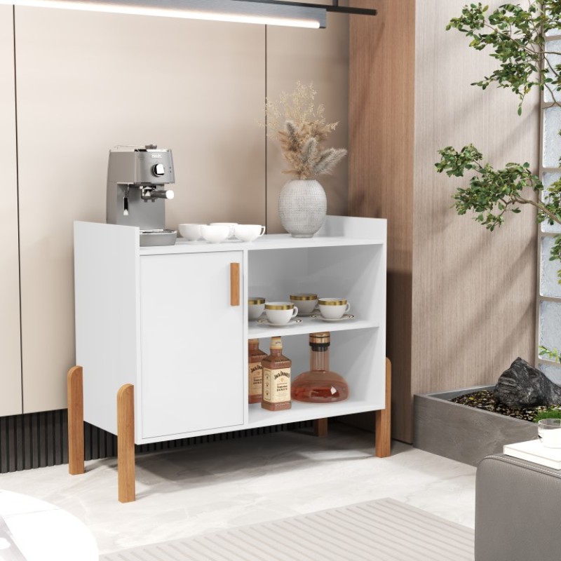 Aparador Buffet Multiuso com Porta e Nichos para Sala de Estar Cozinha Café Bar 75x79x38cm