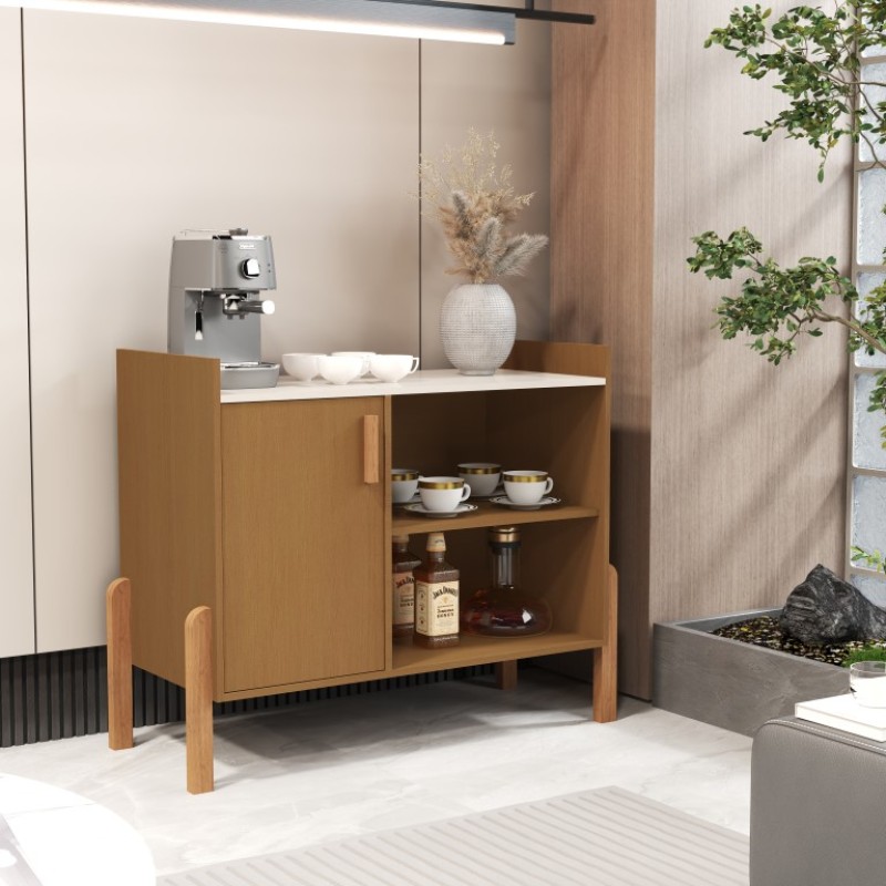 Aparador Buffet Multiuso com Porta e Nichos para Sala de Estar Cozinha Café Bar 75x79x38cm