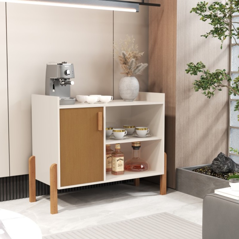 Aparador Buffet Multiuso com Porta e Nichos para Sala de Estar Cozinha Café Bar 75x79x38cm