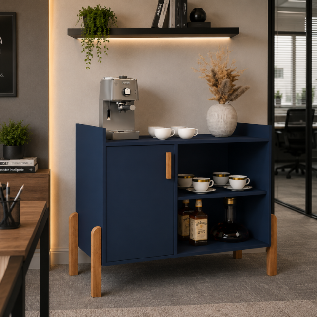 Aparador Buffet Multiuso com Porta e Nichos para Sala de Estar Cozinha Café Bar 75x79x38cm AZUL