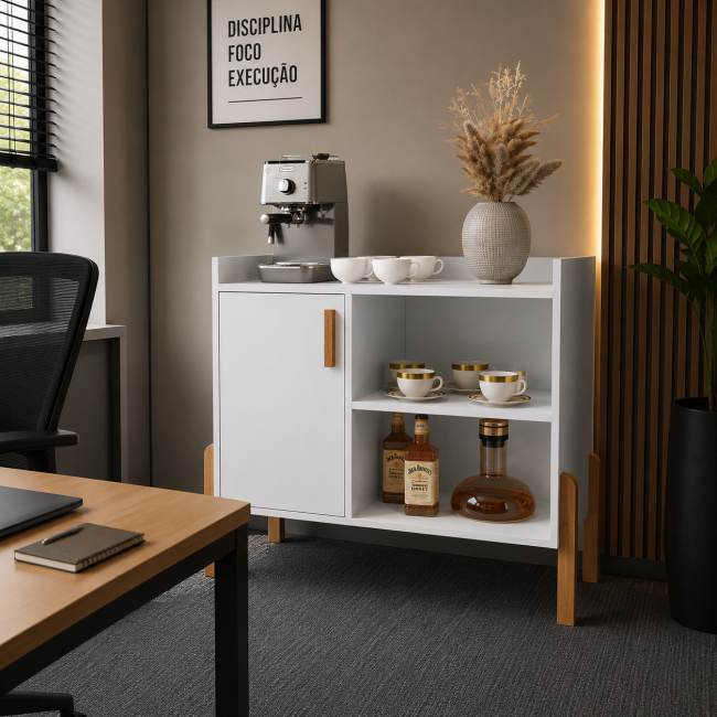 Aparador Buffet Multiuso com Porta e Nichos para Sala de Estar Cozinha Café Bar 75x79x38cm BRANCO