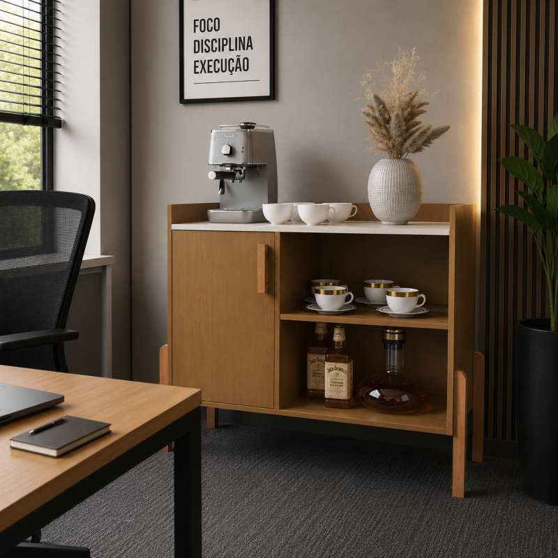 Aparador Buffet Multiuso com Porta e Nichos para Sala de Estar Cozinha Café Bar 75x79x38cm  NATURE/OFF WHITE