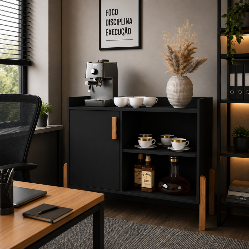 Aparador Buffet Multiuso com Porta e Nichos para Sala de Estar Cozinha Café Bar 75x79x38cm PRETO