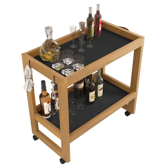 Carrinho Organizador Multiuso com Rodízios 2 Prateleiras para Banheiro Lavanderia Cozinha 67x65x35cm NATURE/ PRETO