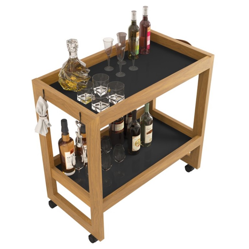 Carrinho Organizador Multiuso com Rodízios 2 Prateleiras para Banheiro Lavanderia Cozinha 67x65x35cm NATURE/ PRETO