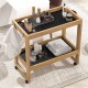 Carrinho Organizador Multiuso com Rodízios 2 Prateleiras para Banheiro Lavanderia Cozinha 67x65x35cm NATURE/ PRETO
