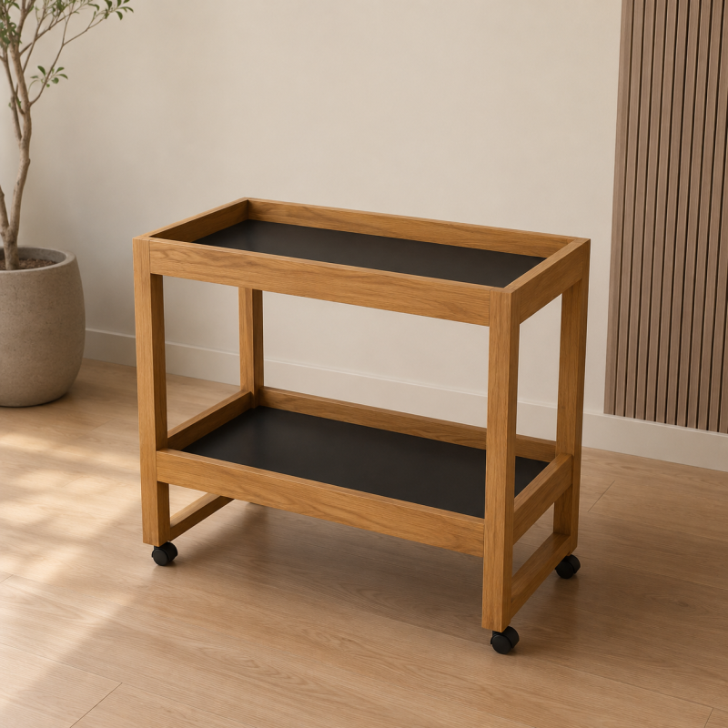 Carrinho Organizador Multiuso com Rodízios 2 Prateleiras para Banheiro Lavanderia Cozinha 67x65x35cm NATURE/ PRETO
