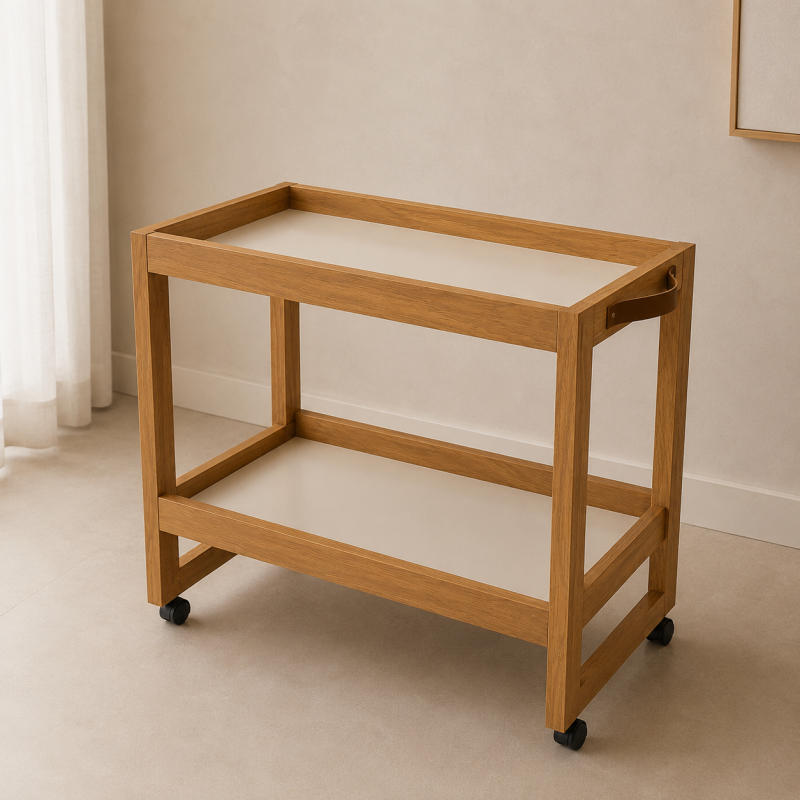 Carrinho Organizador Multiuso com Rodízios 2 Prateleiras para Banheiro Lavanderia Cozinha 67x65x35cm NATURE/ PEROLA