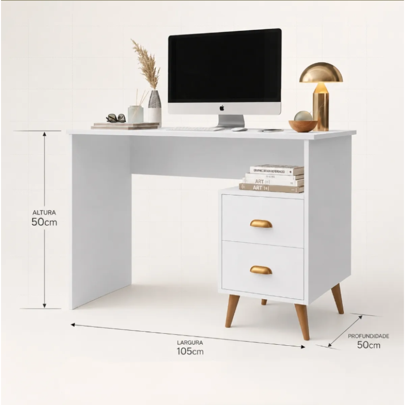 Escrivaninha Mesa Escritório Nicho Compacta 2 Gavetas Luxo BRANCO