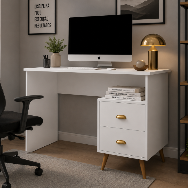 Escrivaninha Mesa Escritório Nicho Compacta 2 Gavetas Luxo BRANCO