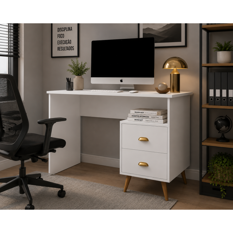 Escrivaninha Mesa Escritório Nicho Compacta 2 Gavetas Luxo BRANCO