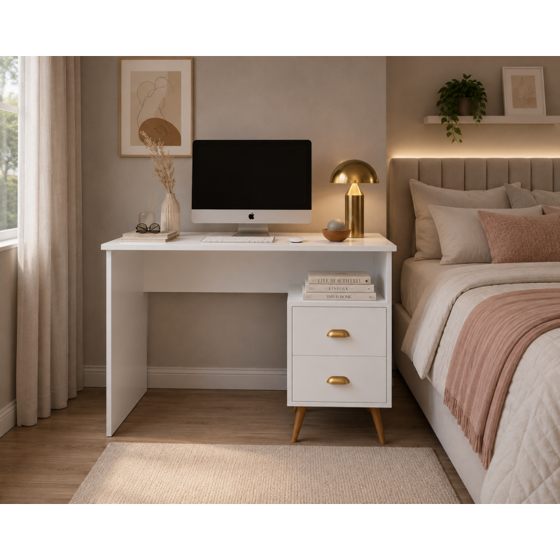 Escrivaninha Mesa Escritório Nicho Compacta 2 Gavetas Luxo BRANCO