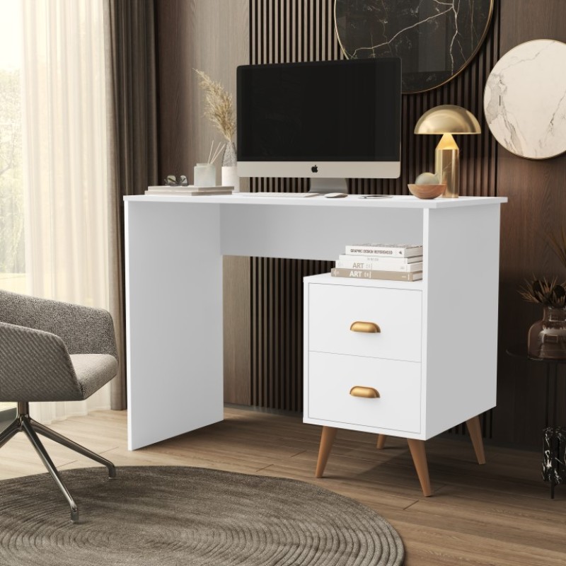 Escrivaninha Mesa Escritório Nicho Compacta 2 Gavetas Luxo BRANCO