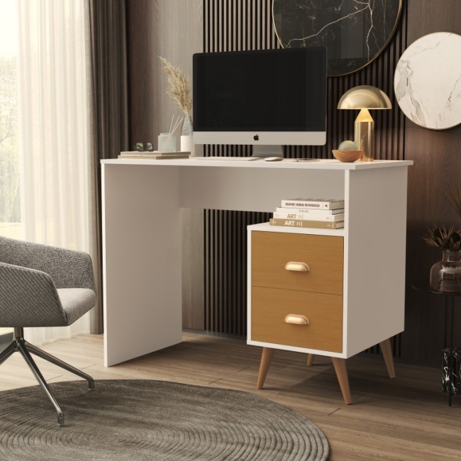 Escrivaninha Mesa Escritório Nicho Compacta 2 Gavetas Luxo OFF/WHITE
