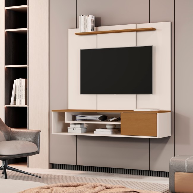 Painel Home Suspenso Para Tv Até 55 Polegadas Com Prateleira! offwhite/nature