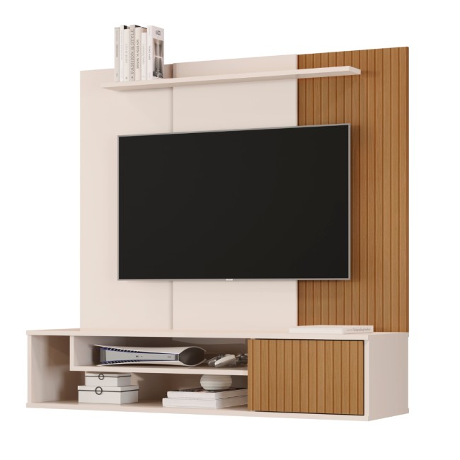 Painel Home Suspenso Para Tv Até 55 Polegadas Com Prateleira1 offwhite/ripado