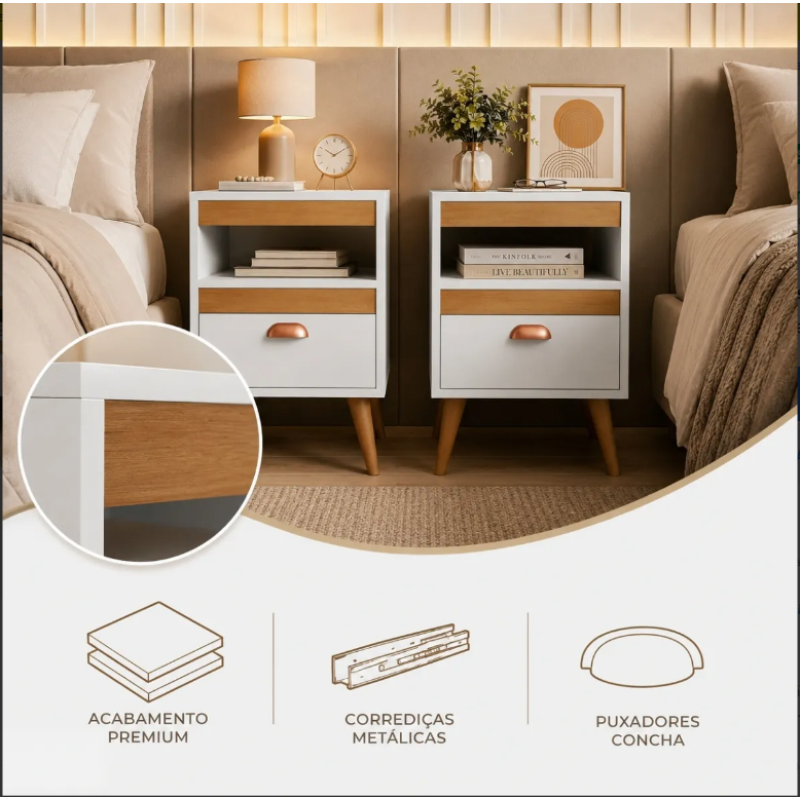 Kit 2 Mesas de Cabeceira, Conjunto Perfeito Para Renovar Seu Quarto BRANCO