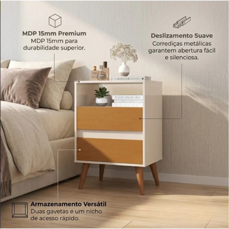 Mesa Cabeceira Quarto Luxo Suporte Solteiro Luxo Mdp Apoio BRANCO 