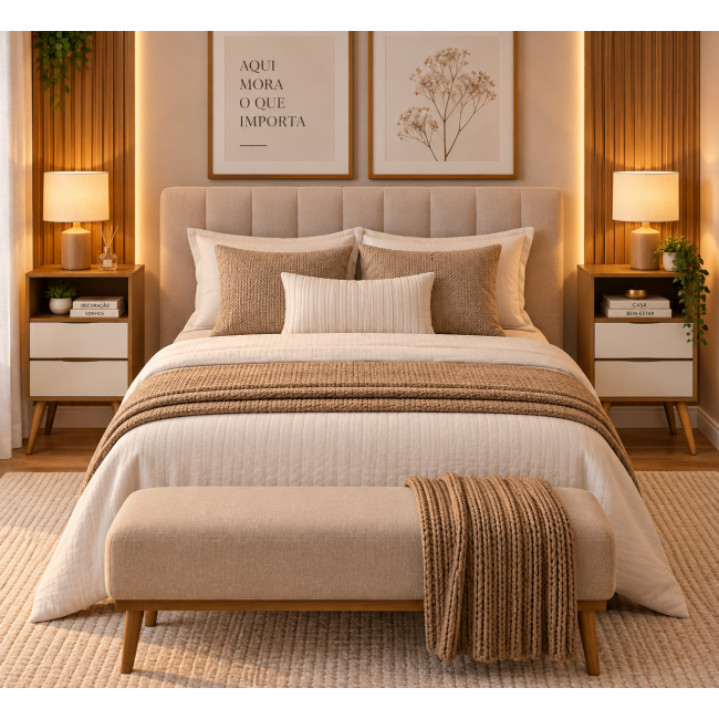 Mesa Cabeceira Quarto Luxo Suporte Solteiro Luxo Mdp Apoio CANELA/OFFWHITE