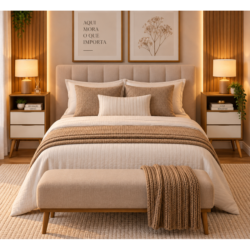Mesa Cabeceira Quarto Luxo Suporte Solteiro Luxo Mdp Apoio CANELA/OFFWHITE