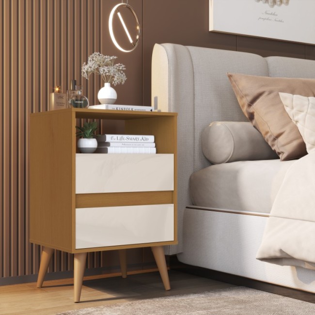 Mesa Cabeceira Quarto Luxo Suporte Solteiro Luxo Mdp Apoio CANELA/OFFWHITE