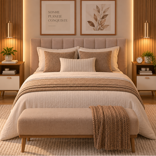 Mesa Cabeceira Quarto Luxo Suporte Casal Solteiro Luxo Mdp CANELA/OFFWHITE