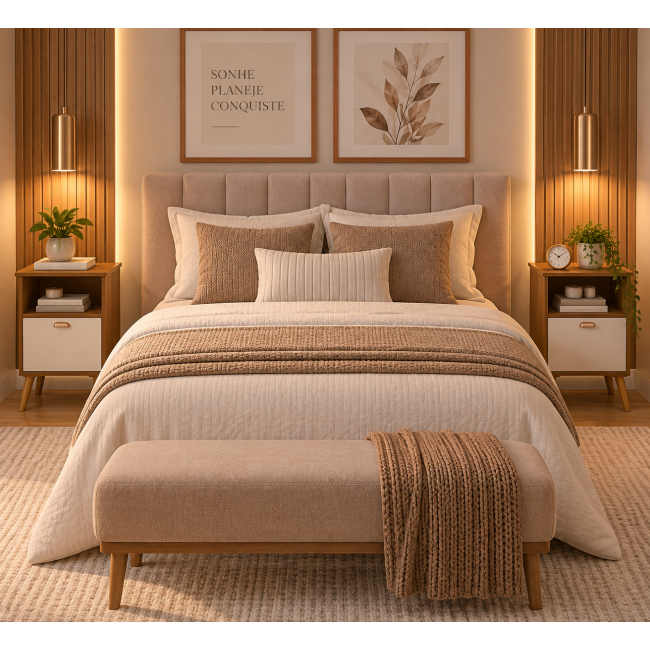 Mesa Cabeceira Quarto Luxo Suporte Casal Solteiro Luxo Mdp CINAMOMO/OFFWHITE