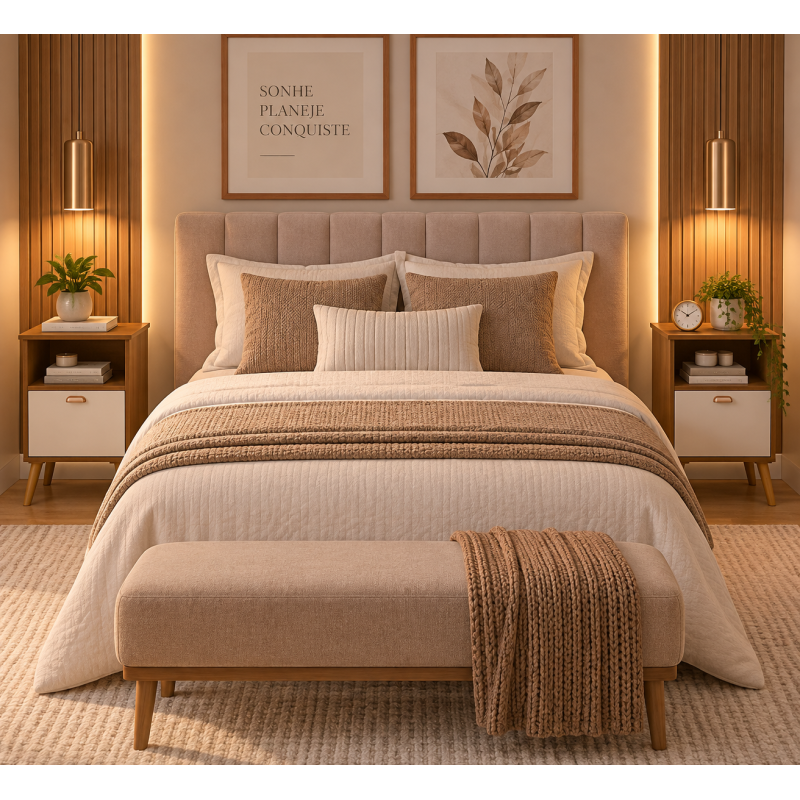 Mesa Cabeceira Quarto Luxo Suporte Casal Solteiro Luxo Mdp CANELA/OFFWHITE
