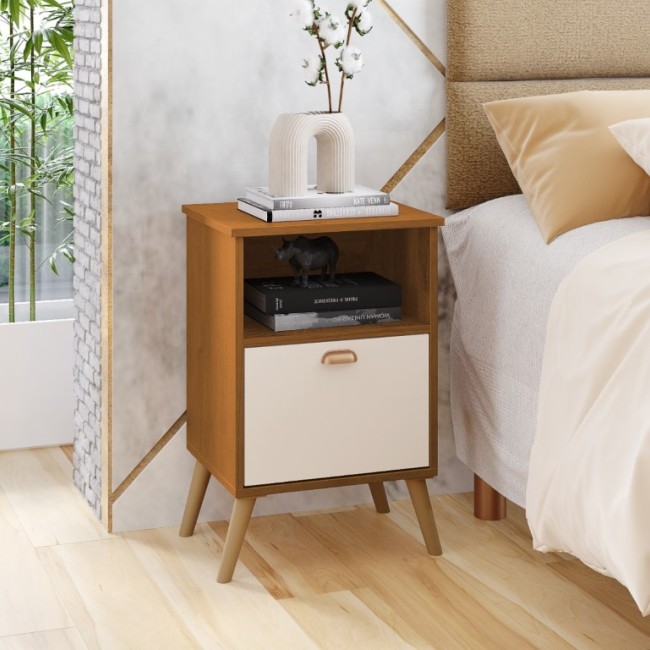Mesa Cabeceira Quarto Luxo Suporte Casal Solteiro Luxo Mdp CANELA/OFFWHITE