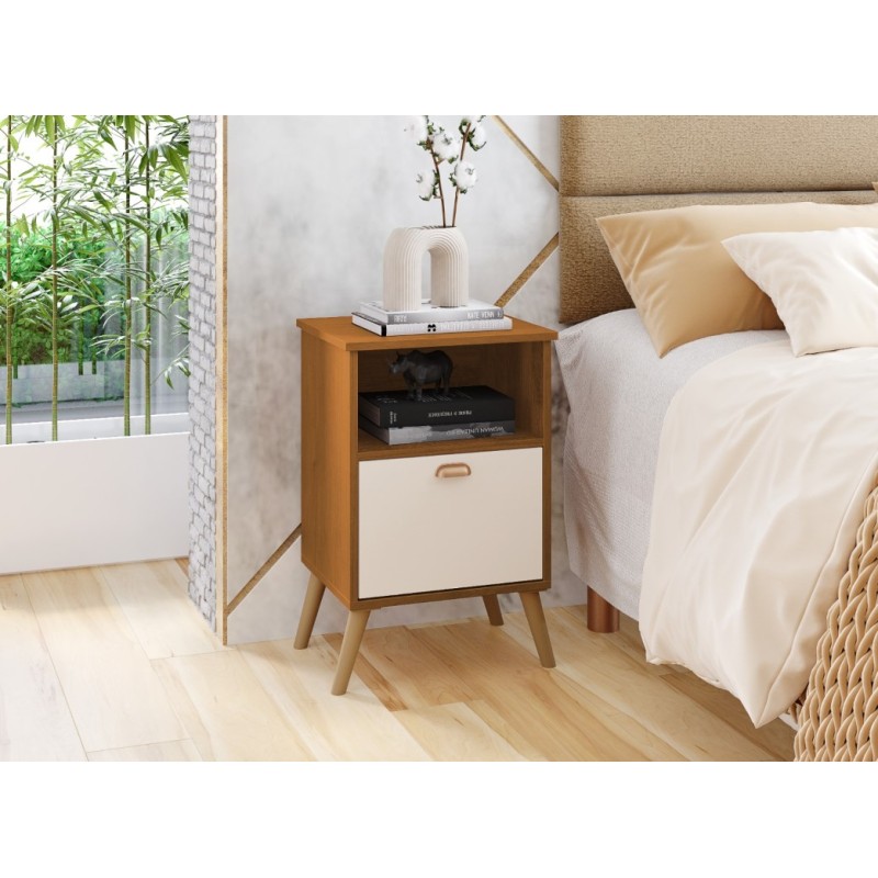 Mesa Cabeceira Quarto Luxo Suporte Casal Solteiro Luxo Mdp CANELA/OFFWHITE