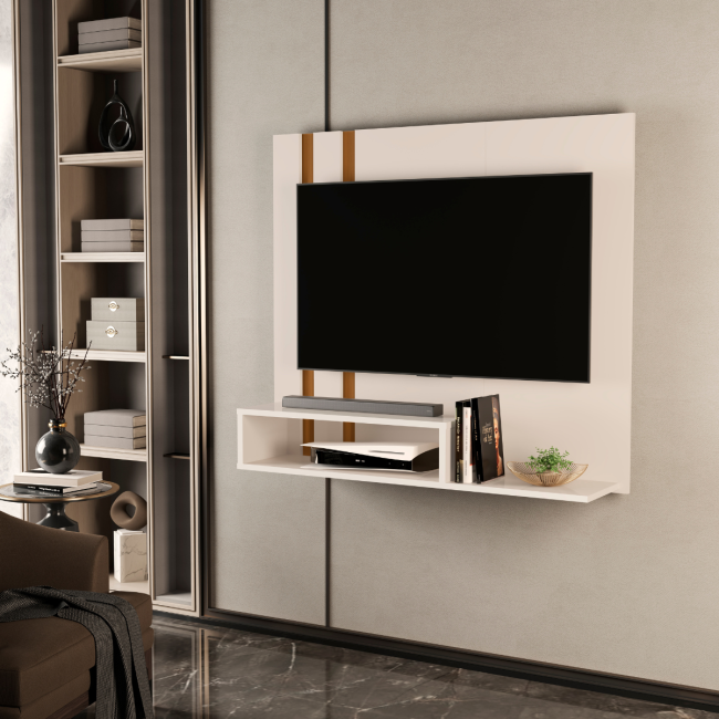 Painel para TV até 50” Pompéia | Sofisticação e Praticidade para sua Sala! Offwhite/nature