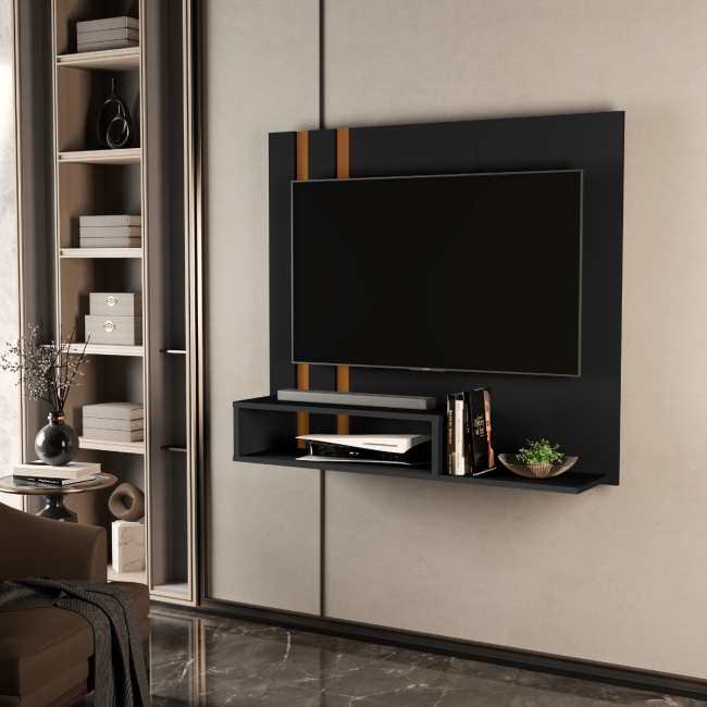 Painel para TV até 50” Pompéia | Sofisticação e Praticidade para sua Sala! Preto/offwhite