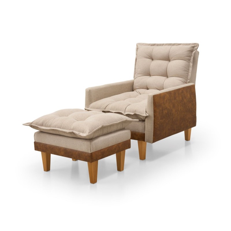 Poltrona Reclinavel Com Puff e corino