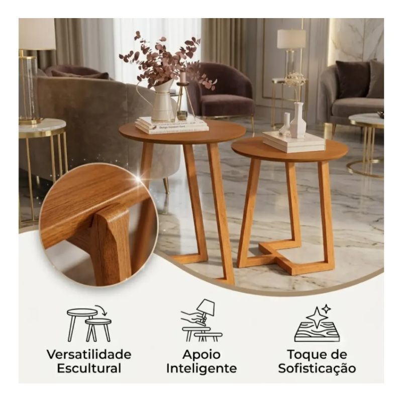 Kit Mesa Centro Mesinha Apoio Decorativa Madeira Pratica NATURE