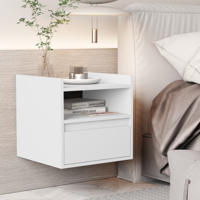 Mesa Cabeceira Suspensa Nicho Quarto Compacta Mesinha Gaveta BRANCO