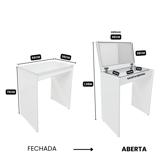 Penteadeira Camarim Multifuncional com Espelho – Compacta e Moderna!!