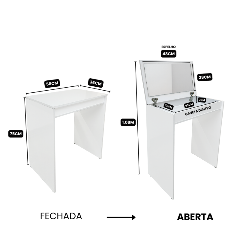 Penteadeira Camarim Multifuncional com Espelho – Compacta e Moderna!!