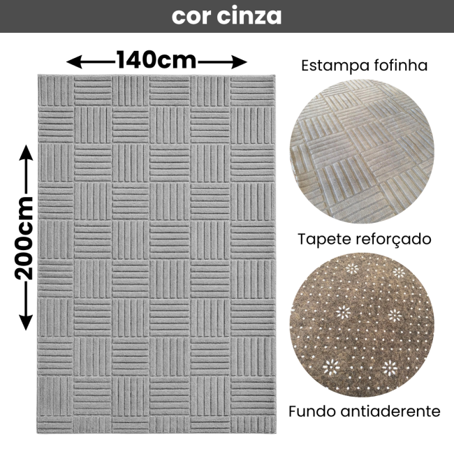 Tapete Decorativo Geométrico Poliéster 140x200cm CINZA