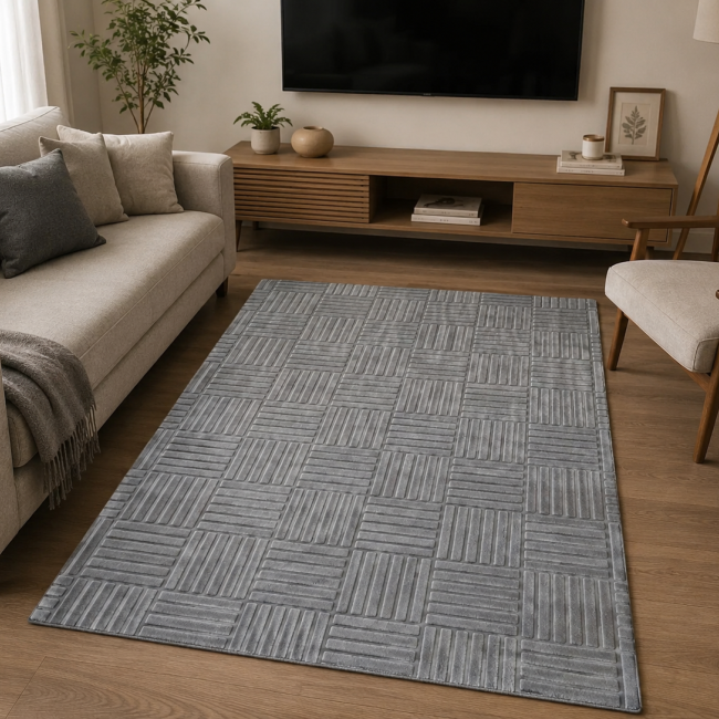 Tapete Decorativo Geométrico Poliéster 140x200cm CINZA