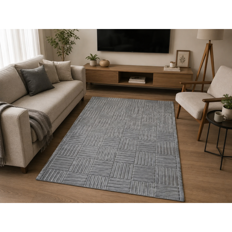 Tapete Decorativo Geométrico Poliéster 140x200cm CINZA
