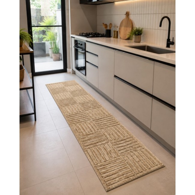 Tapete Passadeira Em Poliester 50cm x 200cm Bege geometrico 