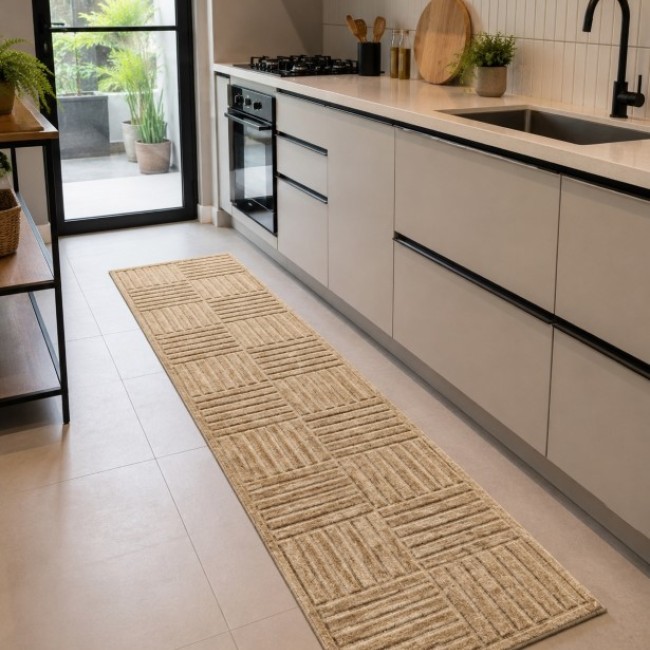 Tapete Passadeira Em Poliester 50cm x 200cm Bege geometrico 