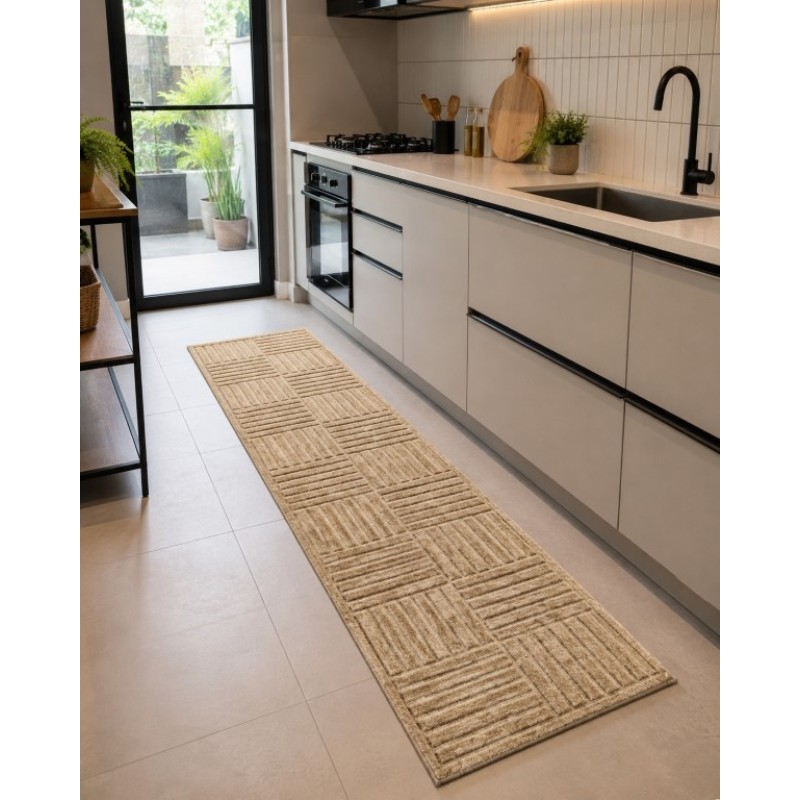 Tapete Passadeira Em Poliester 50cm x 200cm Bege geometrico 